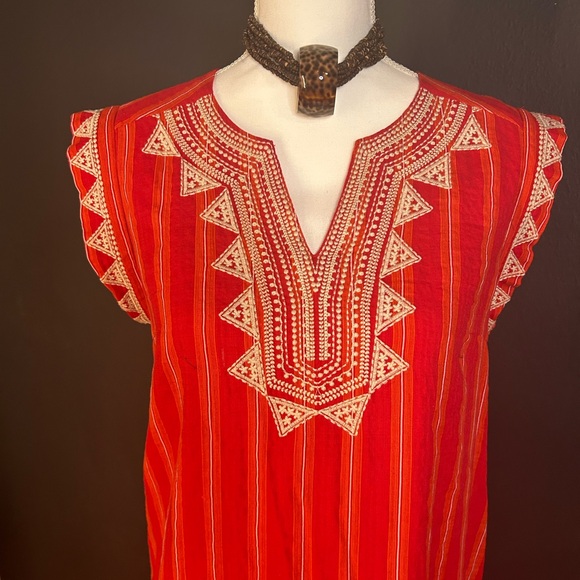 THML Red Striped Embroidered Bohemian Dashiki Style Dress - Picture 2 of 4
